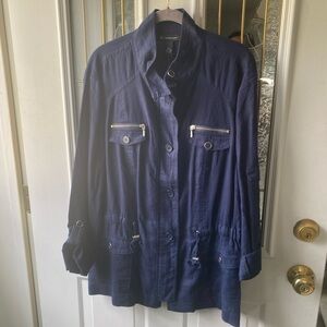 INC International Concepts Dark Blue Linen Utility Jacket XXL. NWT